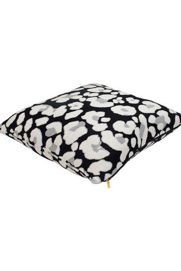 Pomme Cotton Knitted Decorative Cushion Cover Dk Grey Ivory Leopard Pattern