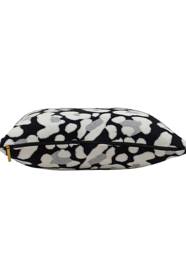 Pomme Cotton Knitted Decorative Cushion Cover Dk Grey Ivory Leopard Pattern