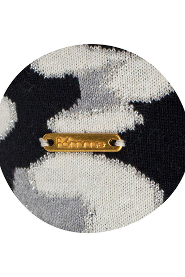 Pomme Cotton Knitted Decorative Cushion Cover Dk Grey Ivory Leopard Pattern