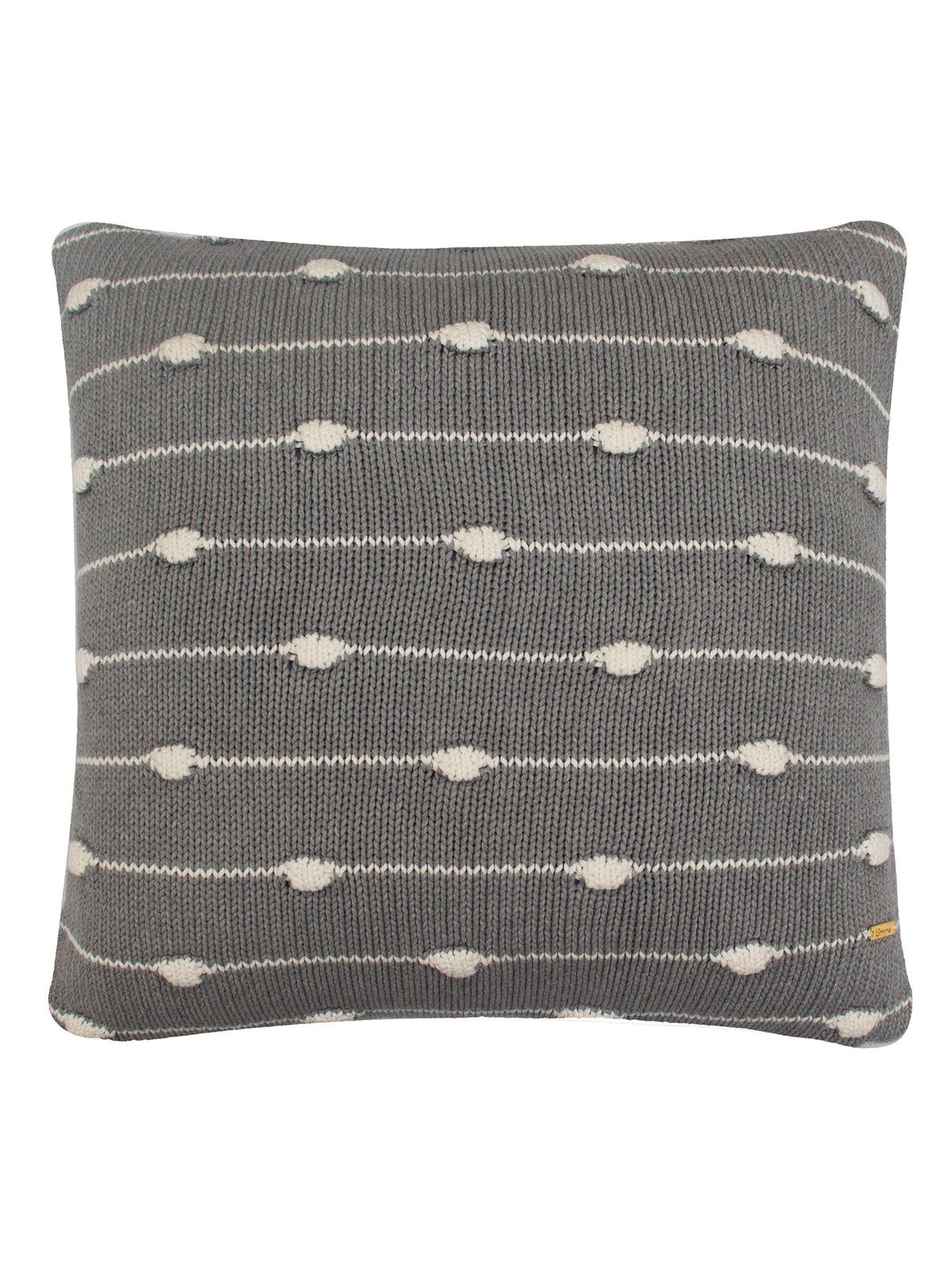 Pomme Bubble Knit Cotton Decorative Cushion Cover (Grey Melange & Ivory)