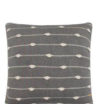 Pomme Cotton Knitted Decorative Cushion Cover Grey Melange Ivory 3D Bubble  texture Knit