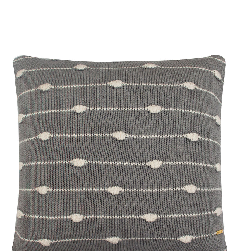Pomme Cotton Knitted Decorative Cushion Cover Grey Melange Ivory 3D Bubble  texture Knit