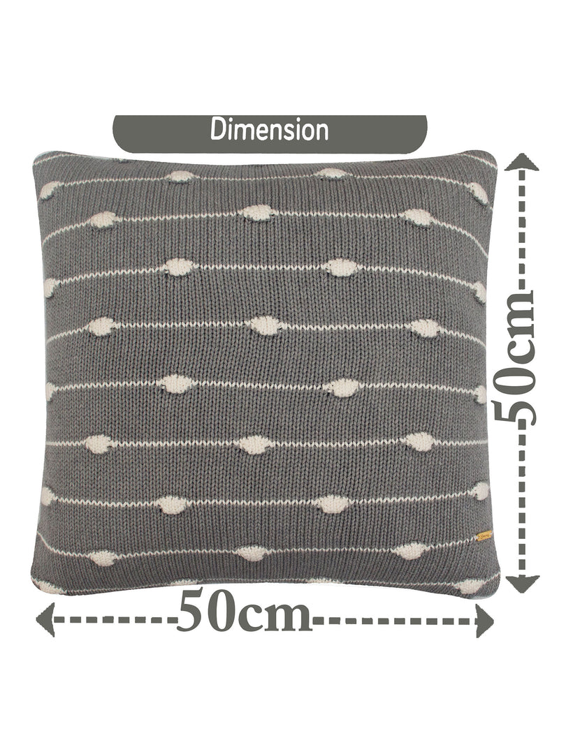 Pomme Cotton Knitted Decorative Cushion Cover Grey Melange Ivory 3D Bubble  texture Knit