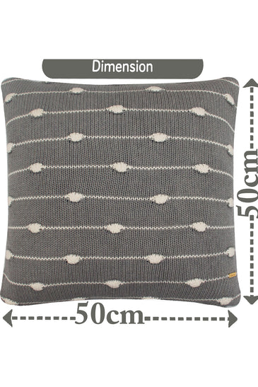 Pomme Cotton Knitted Decorative Cushion Cover Grey Melange Ivory 3D Bubble  texture Knit