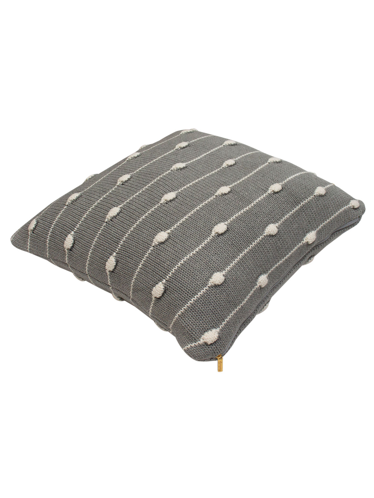 Pomme Bubble Knit Cotton Decorative Cushion Cover (Grey Melange & Ivory)