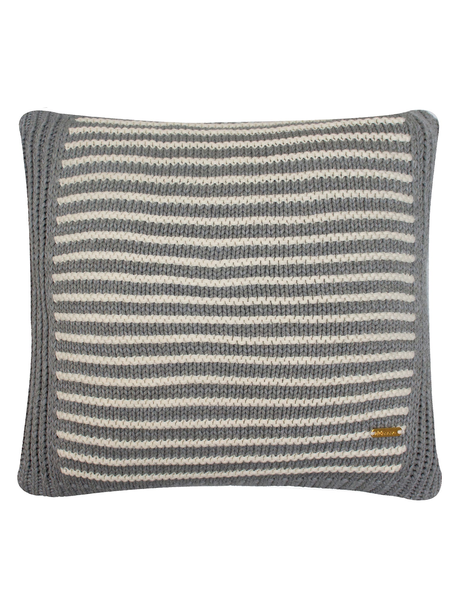 Pomme Cotton Knitted Decorative Cushion Cover Grey Ivory with 3D Stripe  texture Knit