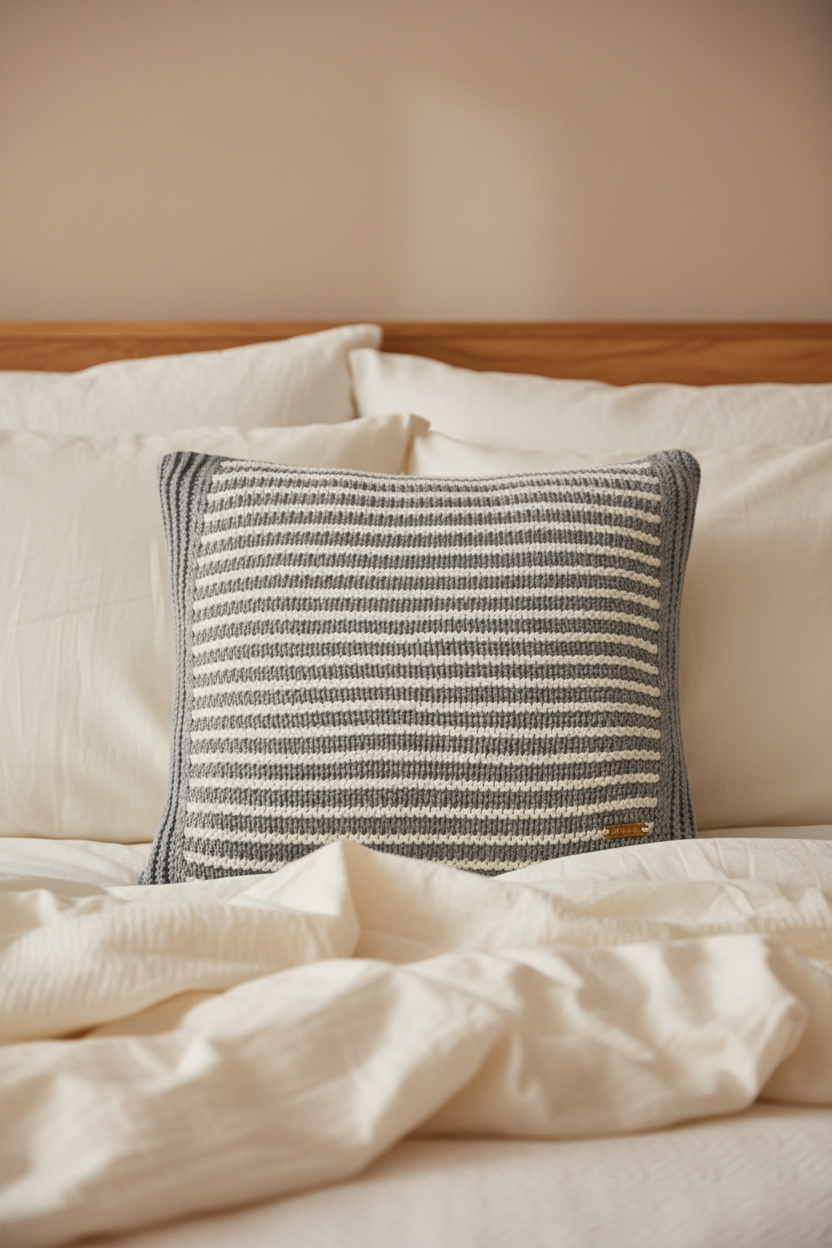 Pomme Decorative Textured Striped Cushion Cover (Grey & Ivory)