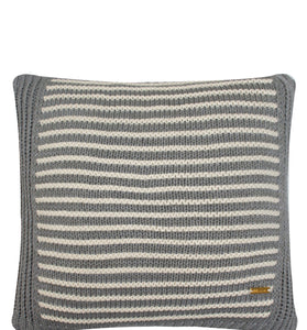 Pomme Cotton Knitted Decorative Cushion Cover Grey Ivory with 3D Stripe  texture Knit