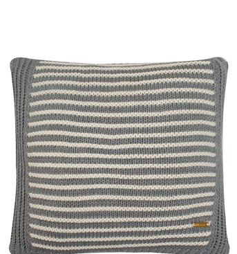 Pomme Cotton Knitted Decorative Cushion Cover Grey Ivory with 3D Stripe  texture Knit