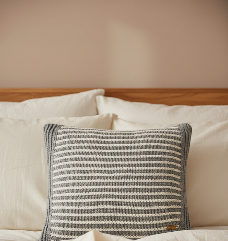 Pomme Decorative Textured Striped Cushion Cover (Grey & Ivory)