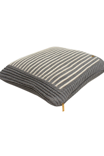 Pomme Cotton Knitted Decorative Cushion Cover Grey Ivory with 3D Stripe  texture Knit