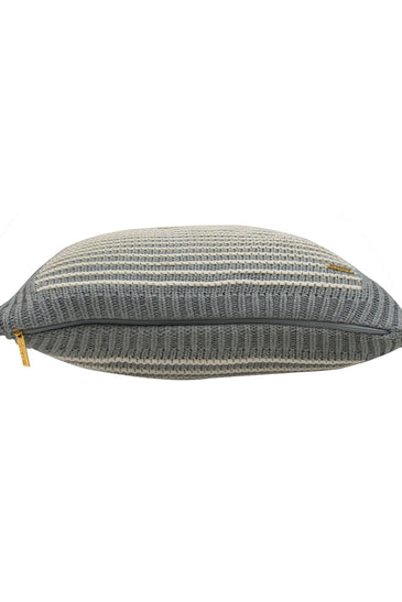 Pomme Cotton Knitted Decorative Cushion Cover Grey Ivory with 3D Stripe  texture Knit