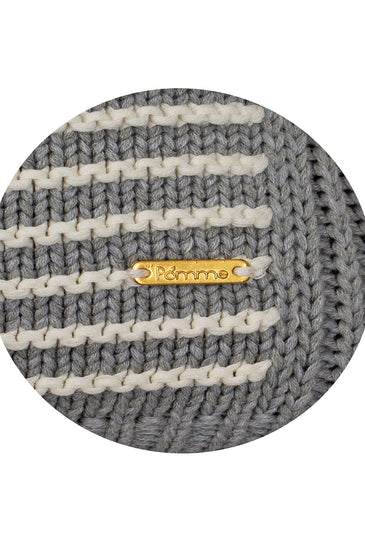 Pomme Cotton Knitted Decorative Cushion Cover Grey Ivory with 3D Stripe  texture Knit