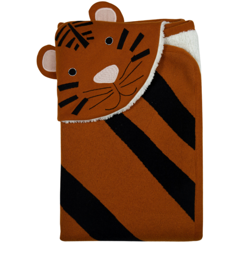 Pomme Cotton Knitted Tiger Hooded Baby Blanket
