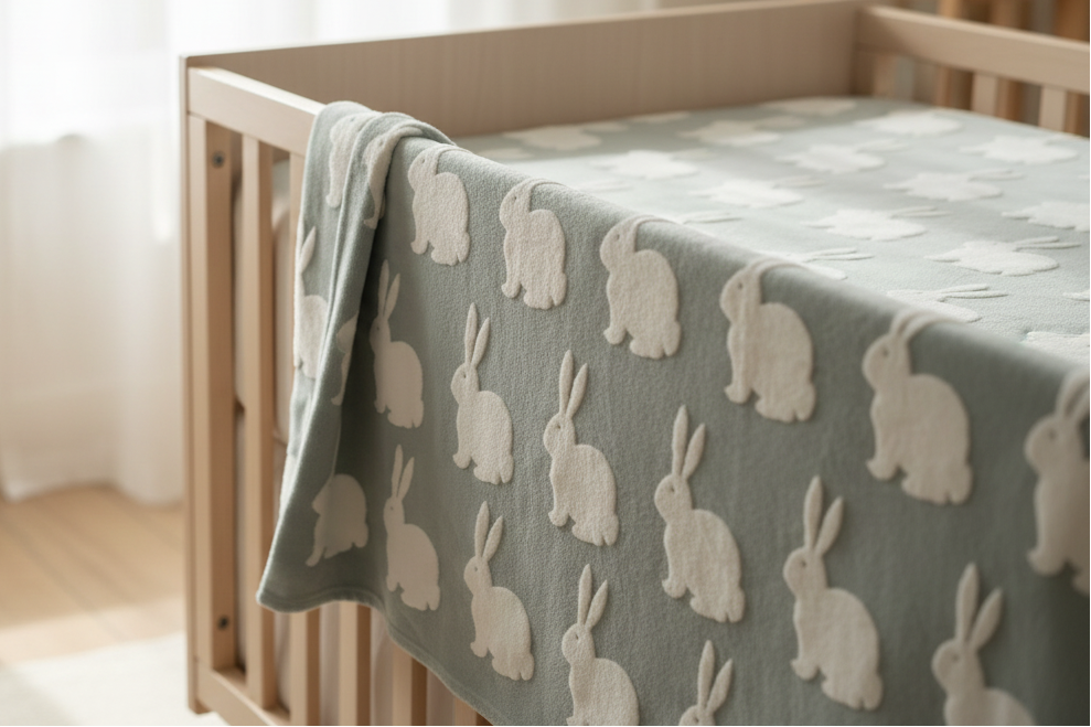 Pomme Cotton Knitted Rabbit Baby Bkanket (Grey & Ivory)