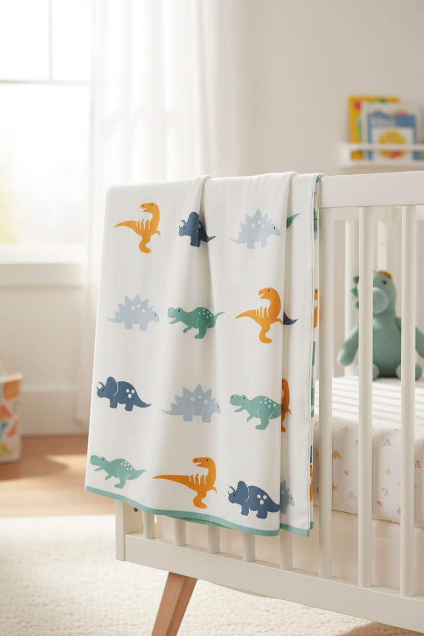 Pomme Little Dino Explorers Knitted Baby Blanket (Ivory)