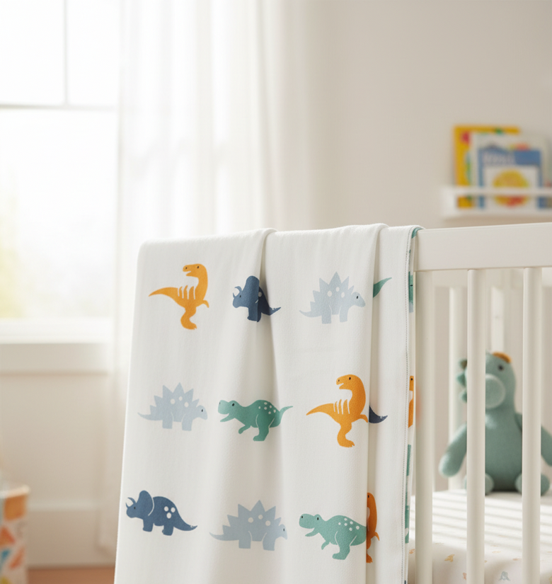 Pomme Little Dino Explorers Knitted Baby Blanket (Ivory)