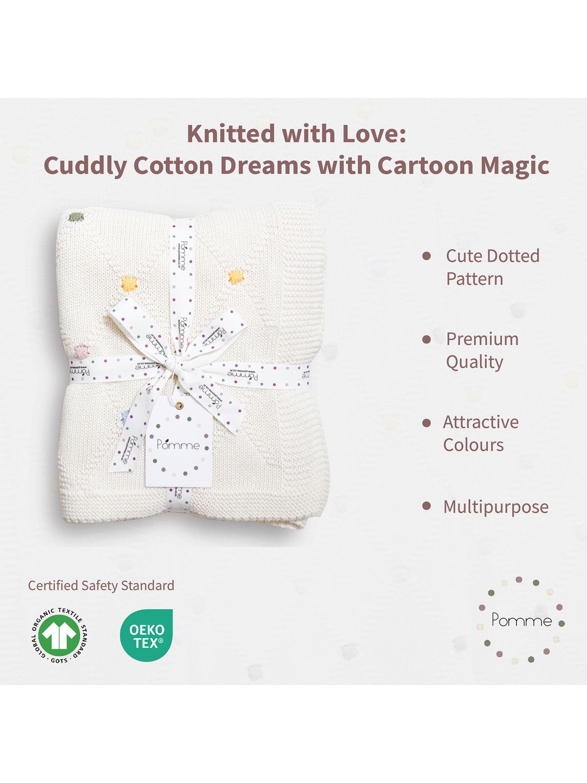 Pomme Cotton Knitted Confetti Diamond Baby Blanket (Ivory)