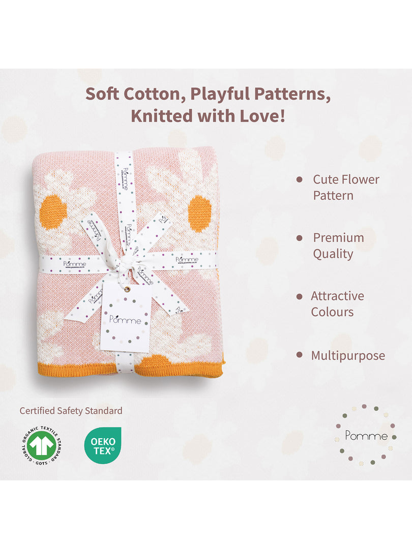 Flower Pattern Knitted Baby Blanket