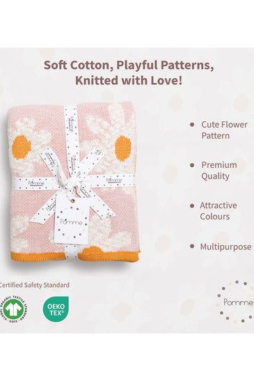 Flower Pattern Knitted Baby Blanket