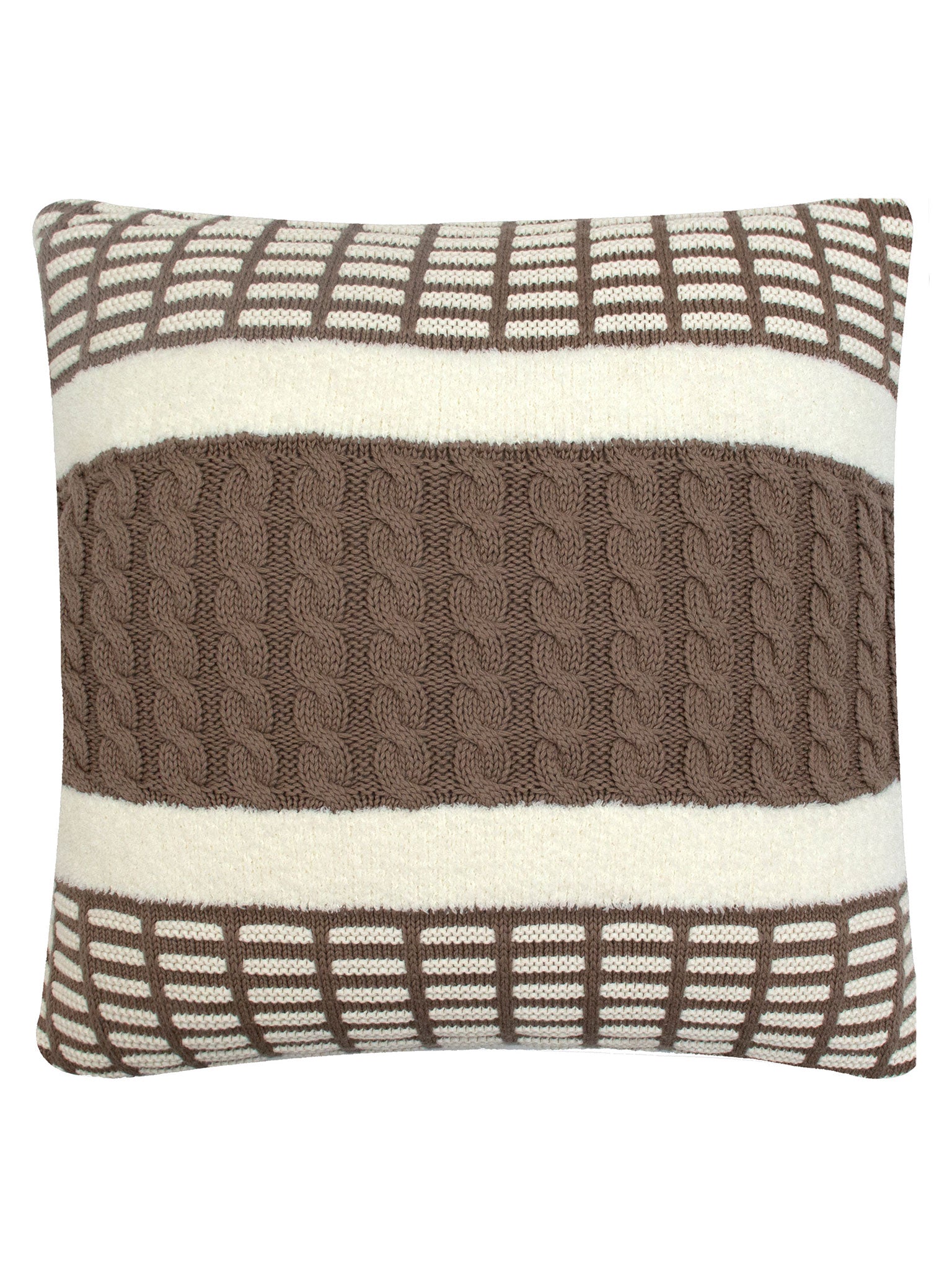 Pomme Cotton Knitted Decorative Cushion Cover Beige Cable with Soft Chenille  texture Knit