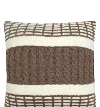 Pomme Cotton Knitted Decorative Cushion Cover Beige Cable with Soft Chenille  texture Knit