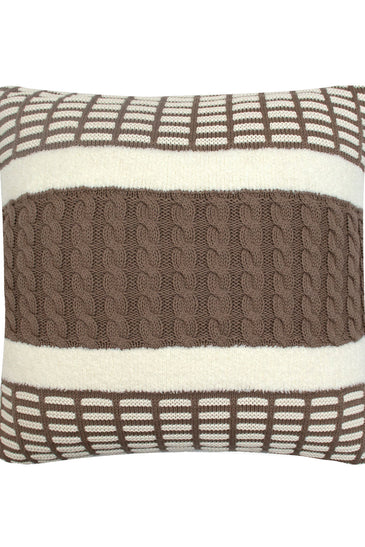 Pomme Cotton Knitted Decorative Cushion Cover Beige Cable with Soft Chenille  texture Knit