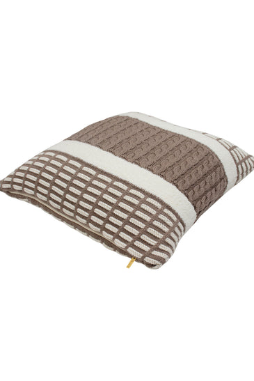 Pomme Cotton Knitted Decorative Cushion Cover Beige Cable with Soft Chenille  texture Knit
