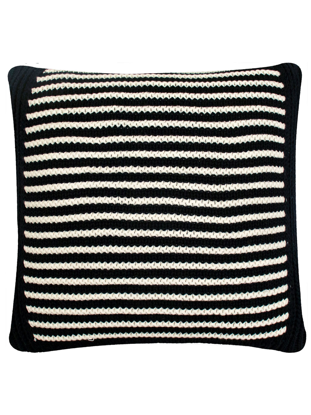 Pomme Classic Cotton Knitted Decorative Textured Striped Cushion Cover (Navy & Ivory)