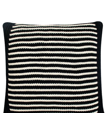 Pomme Cotton Knitted Decorative Cushion Cover Navy Ivory with 3D Stripe  texture Knit
