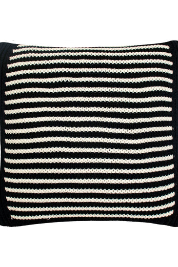 Pomme Cotton Knitted Decorative Cushion Cover Navy Ivory with 3D Stripe  texture Knit
