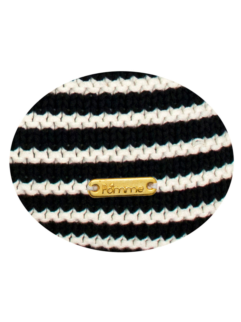 Pomme Cotton Knitted Decorative Cushion Cover Navy Ivory with 3D Stripe  texture Knit