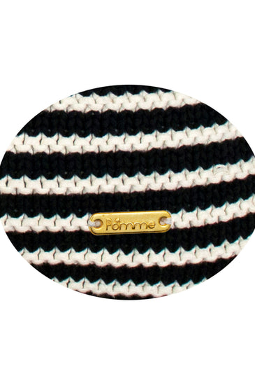 Pomme Cotton Knitted Decorative Cushion Cover Navy Ivory with 3D Stripe  texture Knit