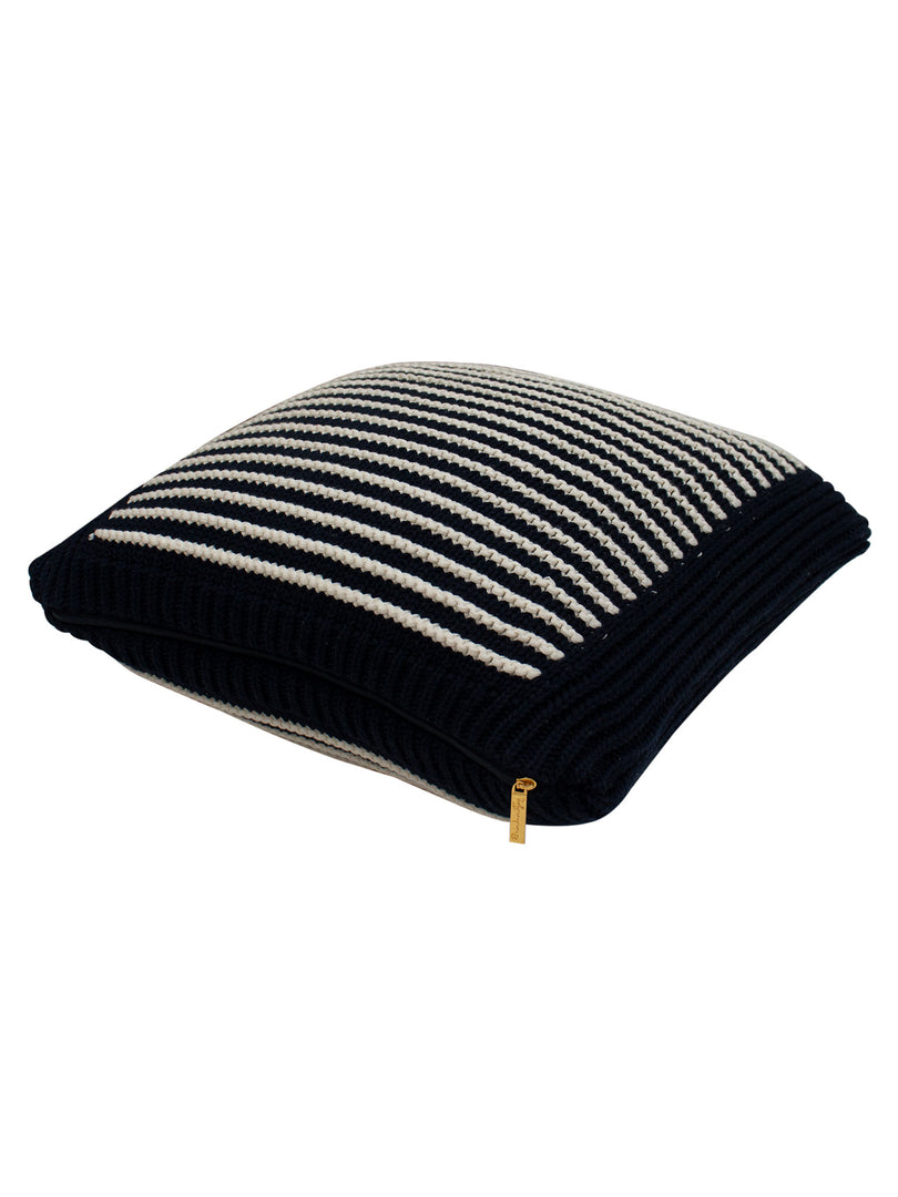 Pomme Cotton Knitted Decorative Cushion Cover Navy Ivory with 3D Stripe  texture Knit