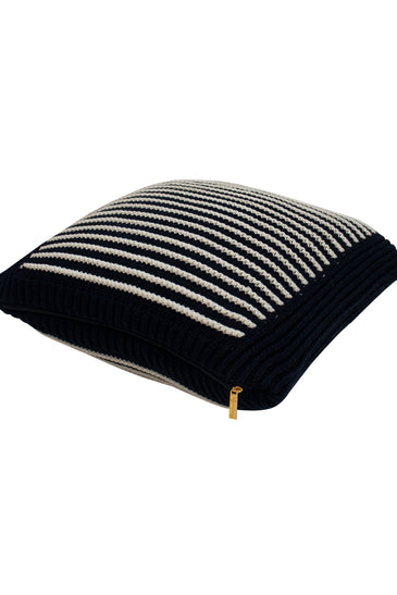 Pomme Cotton Knitted Decorative Cushion Cover Navy Ivory with 3D Stripe  texture Knit