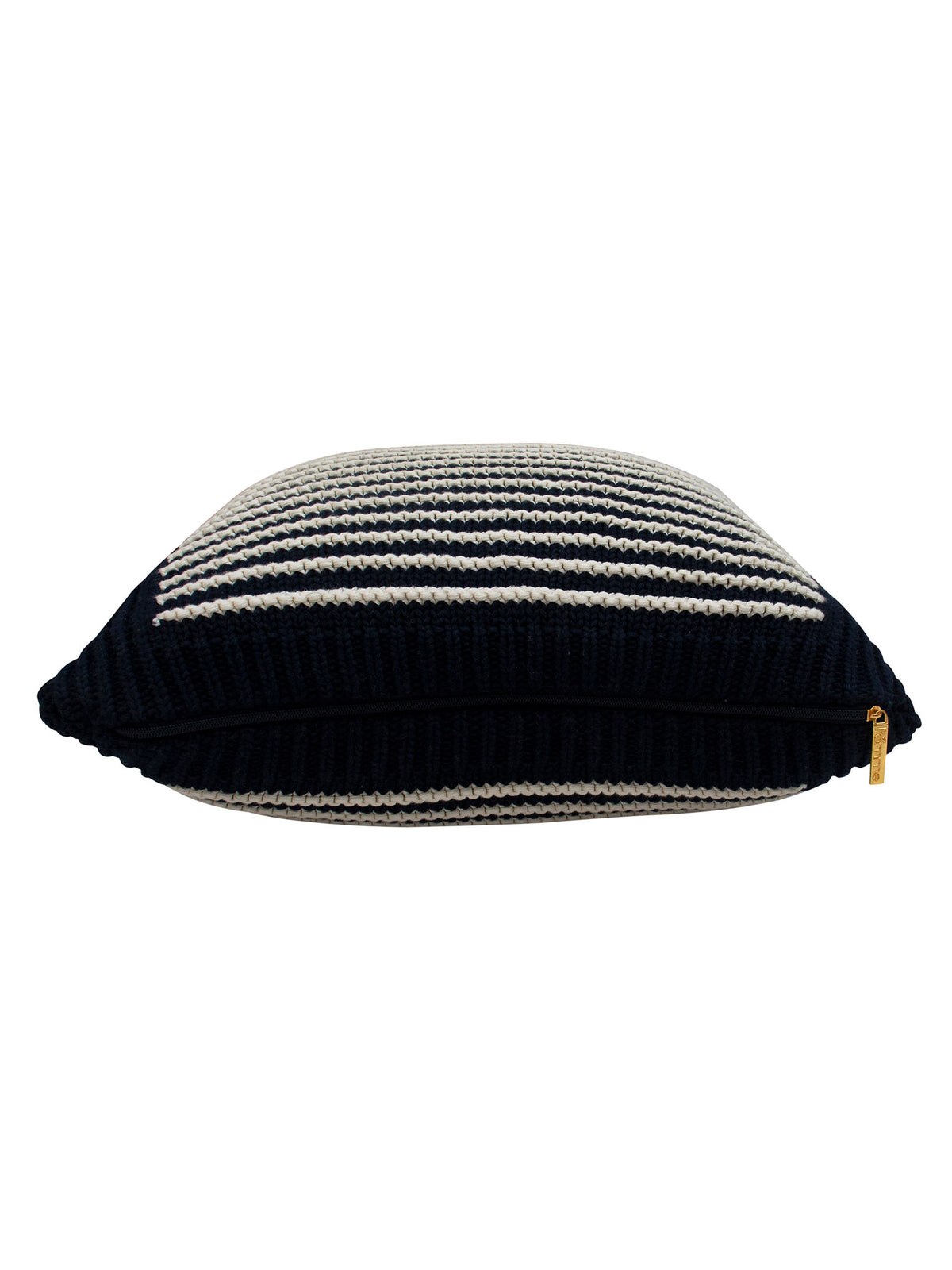 Pomme Classic Cotton Knitted Decorative Textured Striped Cushion Cover (Navy & Ivory)