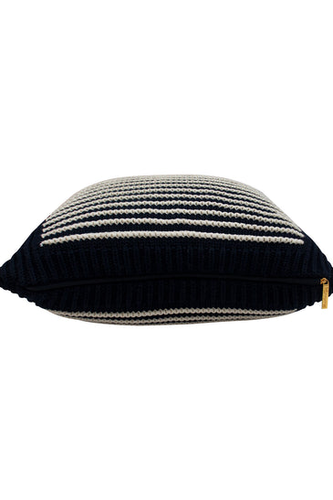 Pomme Cotton Knitted Decorative Cushion Cover Navy Ivory with 3D Stripe  texture Knit