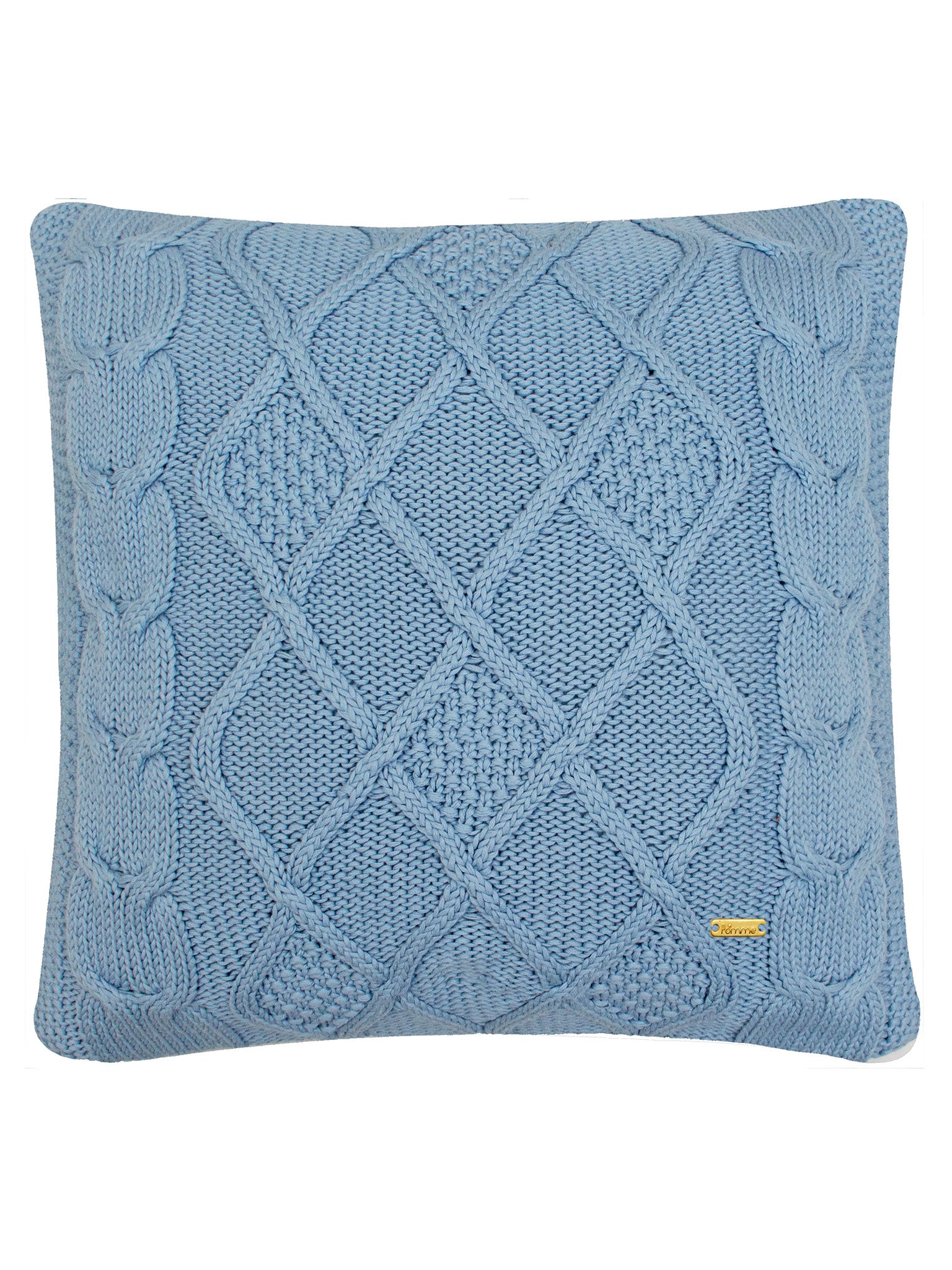 Pomme Cotton Knitted Decorative Cushion Cover Blue Cable  Texture Knit