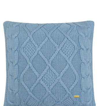 Pomme Cotton Knitted Decorative Cushion Cover Blue Cable  Texture Knit