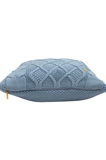 Pomme Cotton Knitted Decorative Cushion Cover Blue Cable  Texture Knit