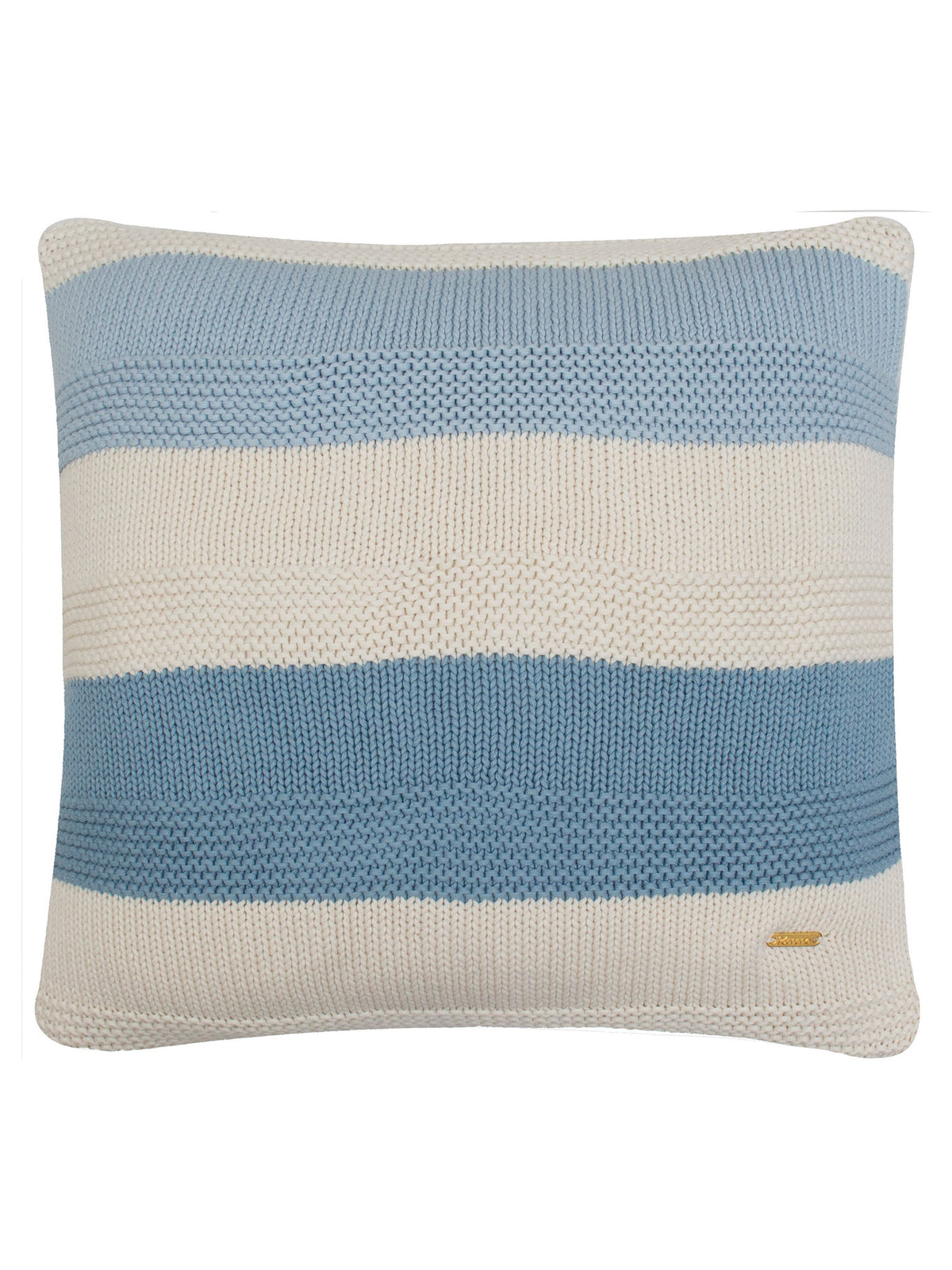 Pomme Cotton Knitted Broad Striped Decorative Cushion Cover (Blue & Ivory)