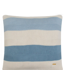 Pomme Cotton Knitted Decorative Cushion Cover Blue Ivory Broad Stripe