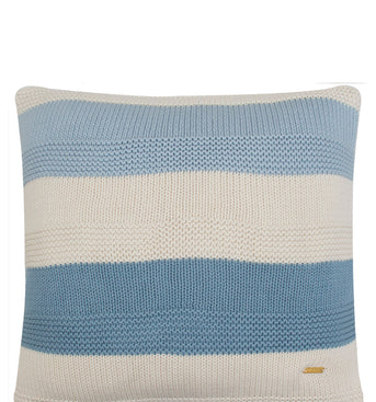 Pomme Cotton Knitted Decorative Cushion Cover Blue Ivory Broad Stripe