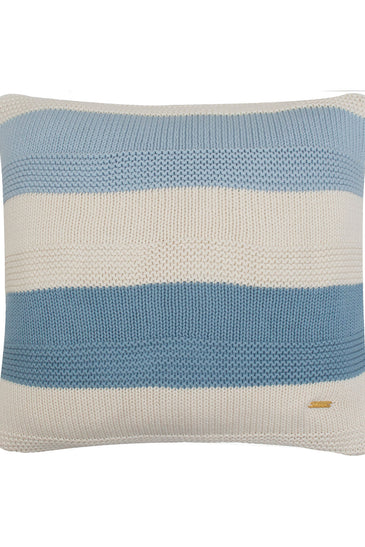 Pomme Cotton Knitted Decorative Cushion Cover Blue Ivory Broad Stripe