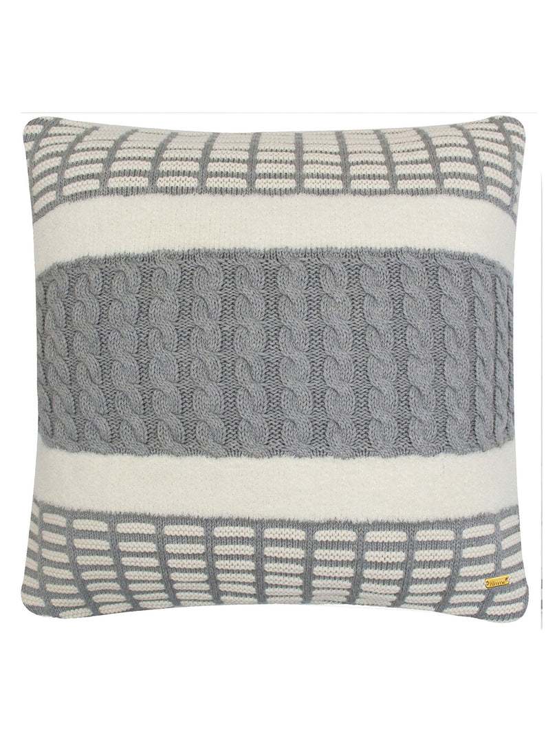 Pomme Cotton Knitted Decorative Cushion Cover Grey Cable with Soft Chenille texture Knit