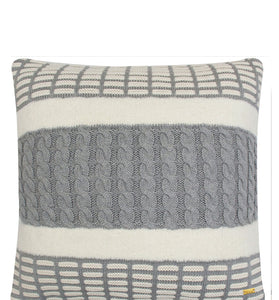 Pomme Cotton Knitted Decorative Cushion Cover Grey Cable with Soft Chenille texture Knit