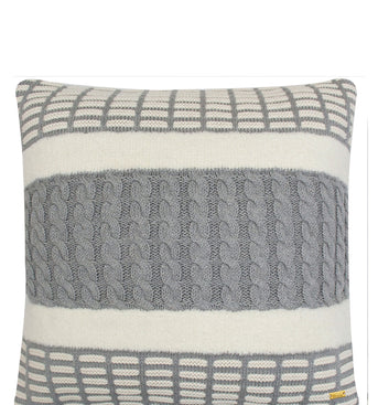 Pomme Cotton Knitted Decorative Cushion Cover Grey Cable with Soft Chenille texture Knit