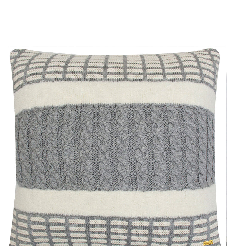 Pomme Cotton Knitted Decorative Cushion Cover Grey Cable with Soft Chenille texture Knit