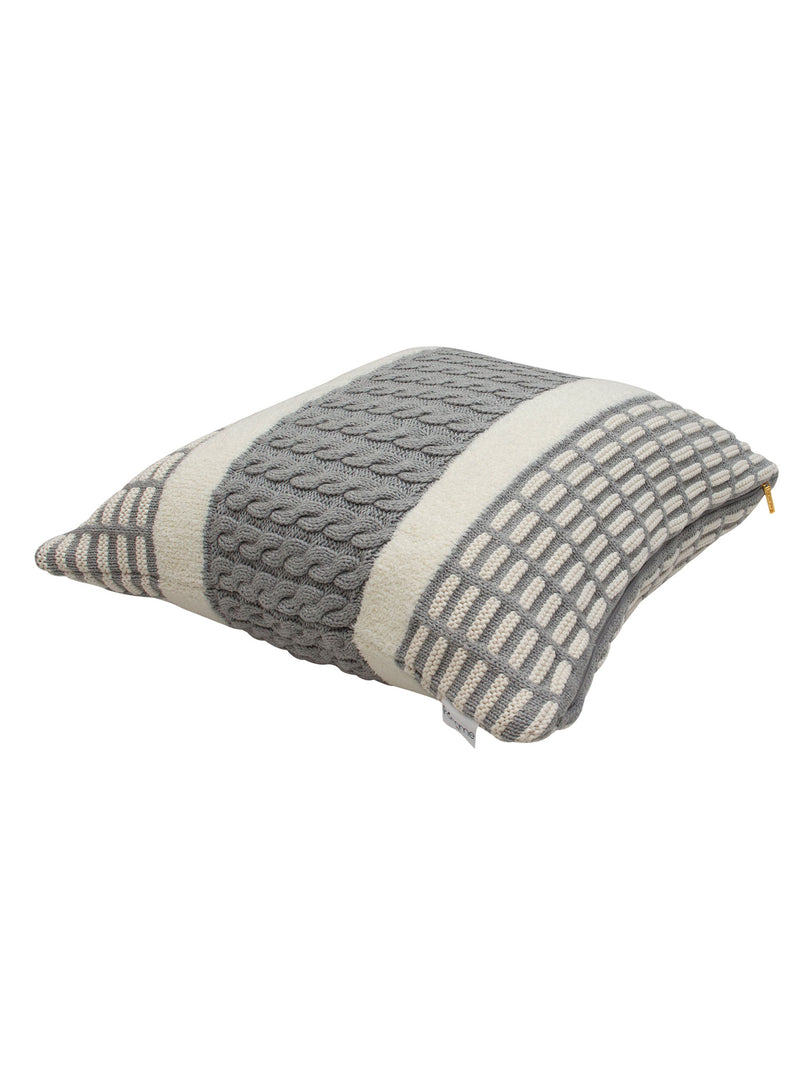 Pomme Cotton Knitted Decorative Cushion Cover Grey Cable with Soft Chenille texture Knit