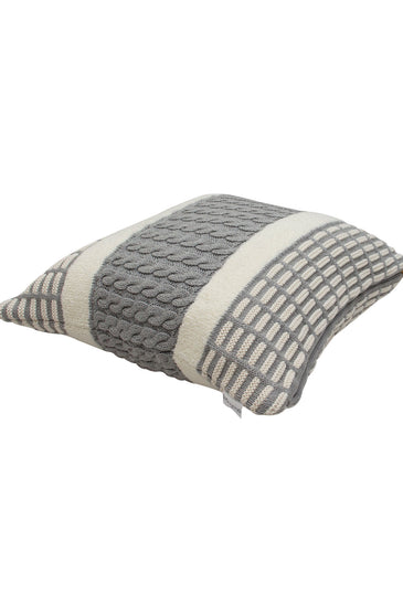 Pomme Cotton Knitted Decorative Cushion Cover Grey Cable with Soft Chenille texture Knit